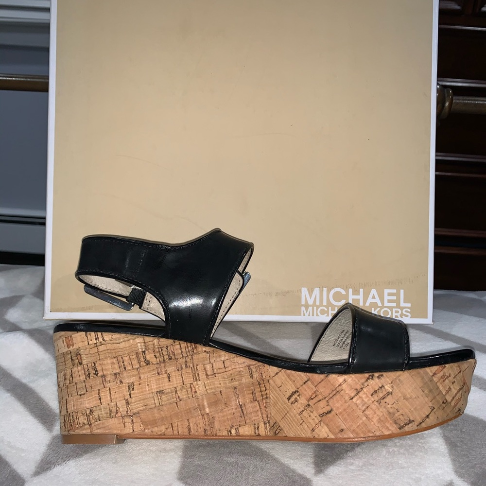 Michael Kors Black Leather Cork Wedge - Picture 4 of 8